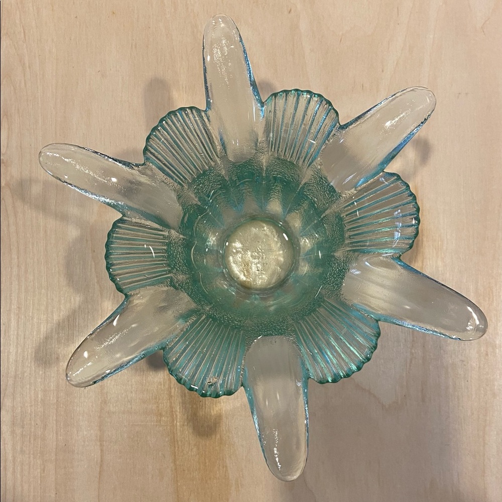 Vintage green glass decorative bowl. Marked with “2”.